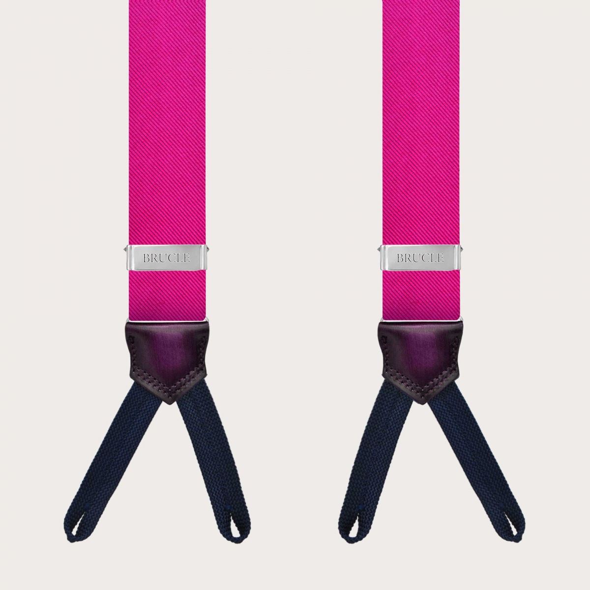 BRUCLE Formal silk suspenders with braid runners, fuchsia