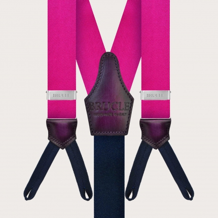 Formal silk suspenders with braid runners, fuchsia