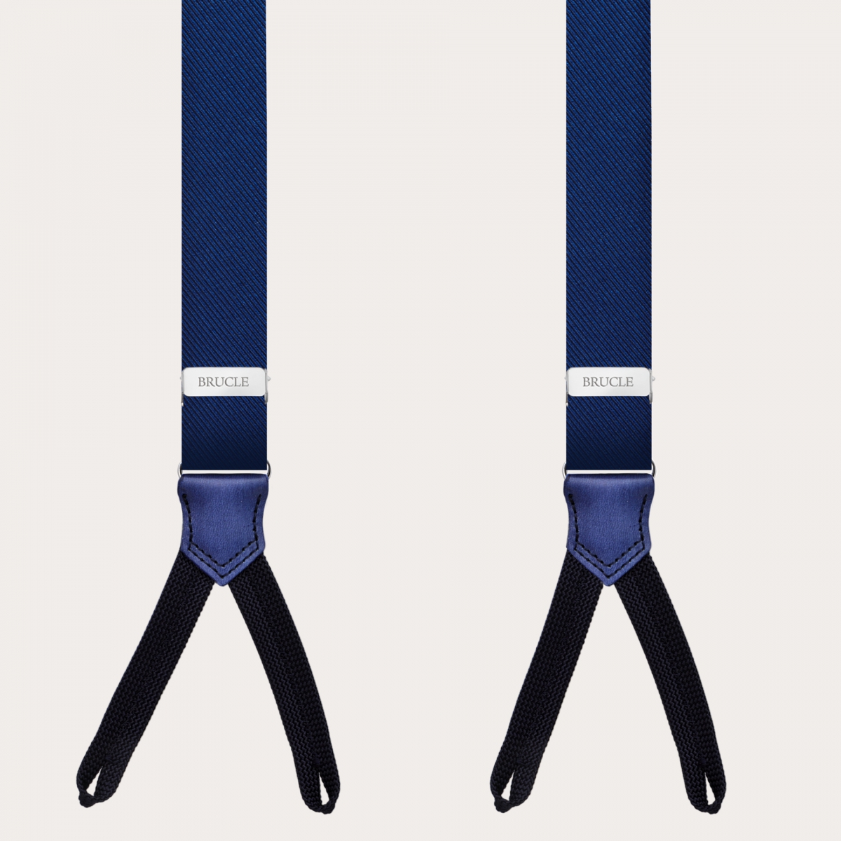 BRUCLE Classic narrow blue suspenders with button loops in jacquard silk