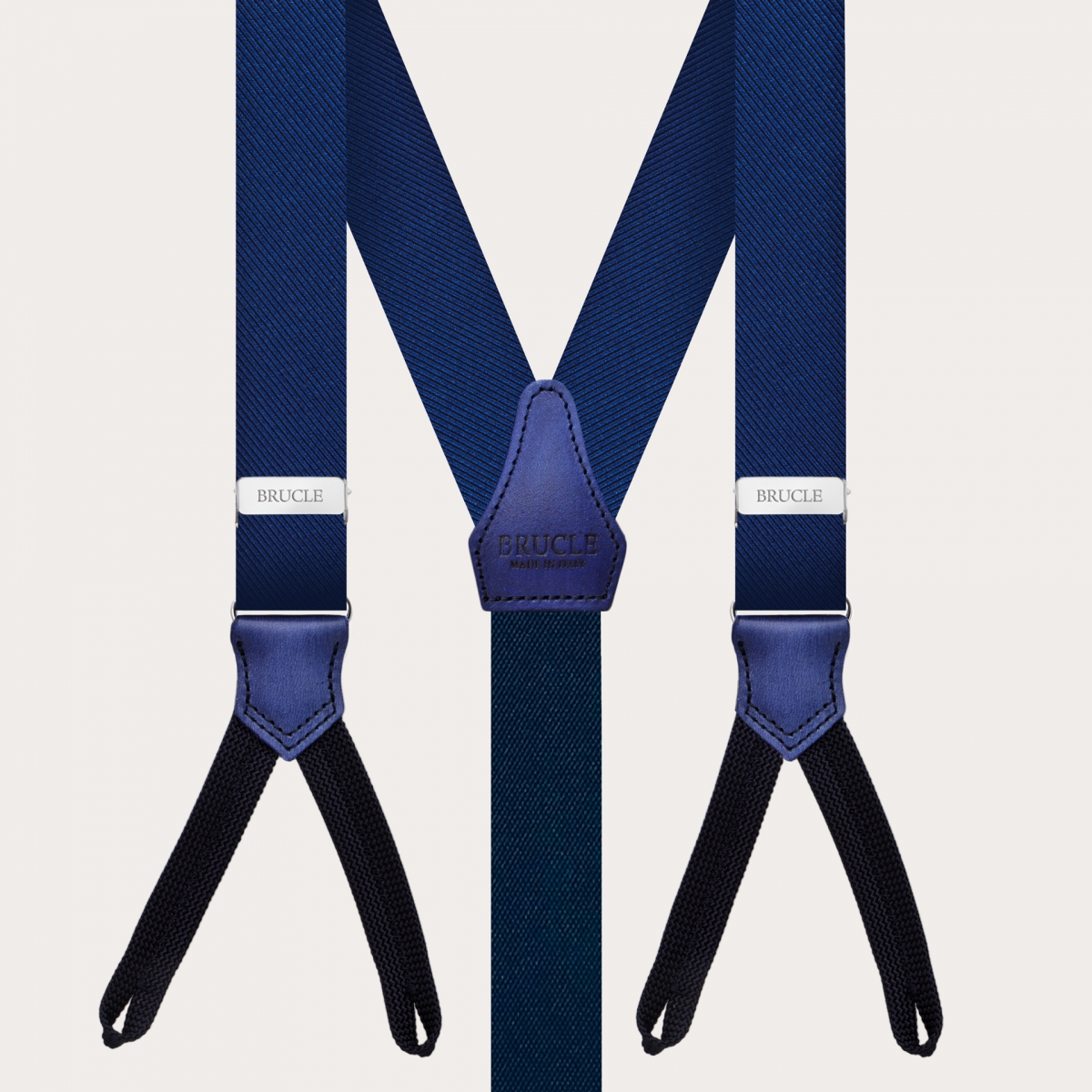 BRUCLE Klassische schmale blaue Hosenträger mit Knopflöchern aus Jacquard-Seide
