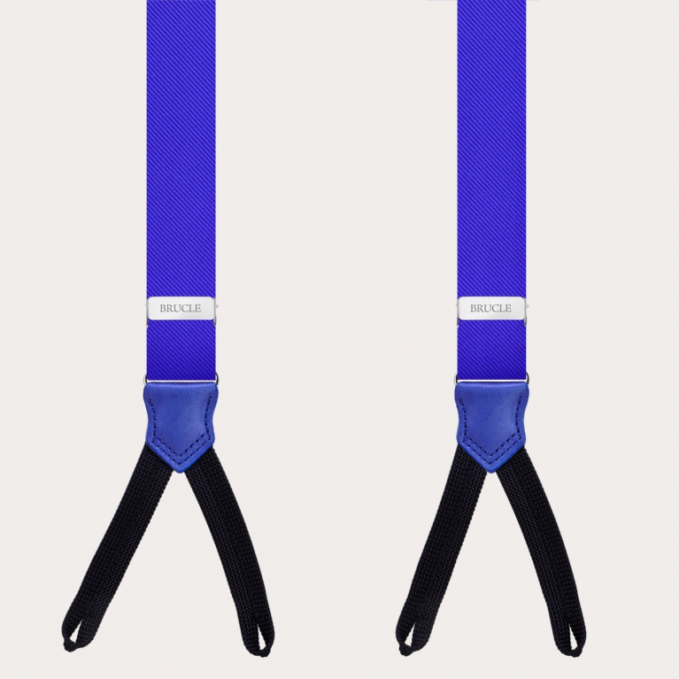 Bretelle strette blu royal in seta con asole per bottoni