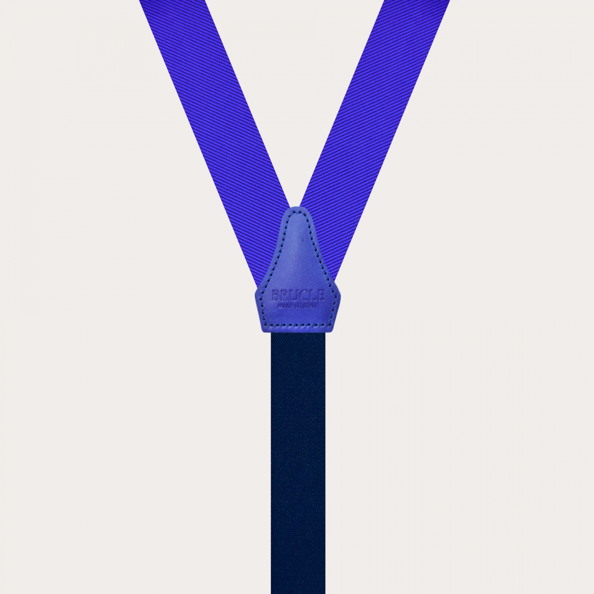 Narrow royal blue silk suspenders with button loops