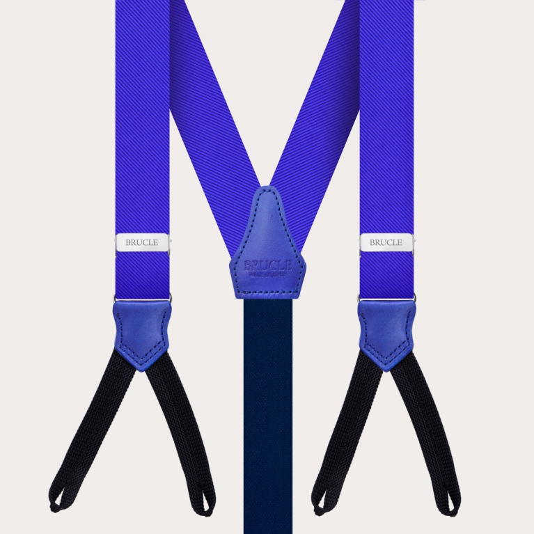 Bretelle strette blu royal in seta con asole per bottoni
