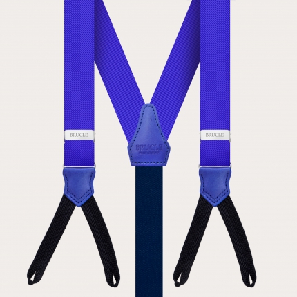 Bretelle strette blu royal in seta con asole per bottoni