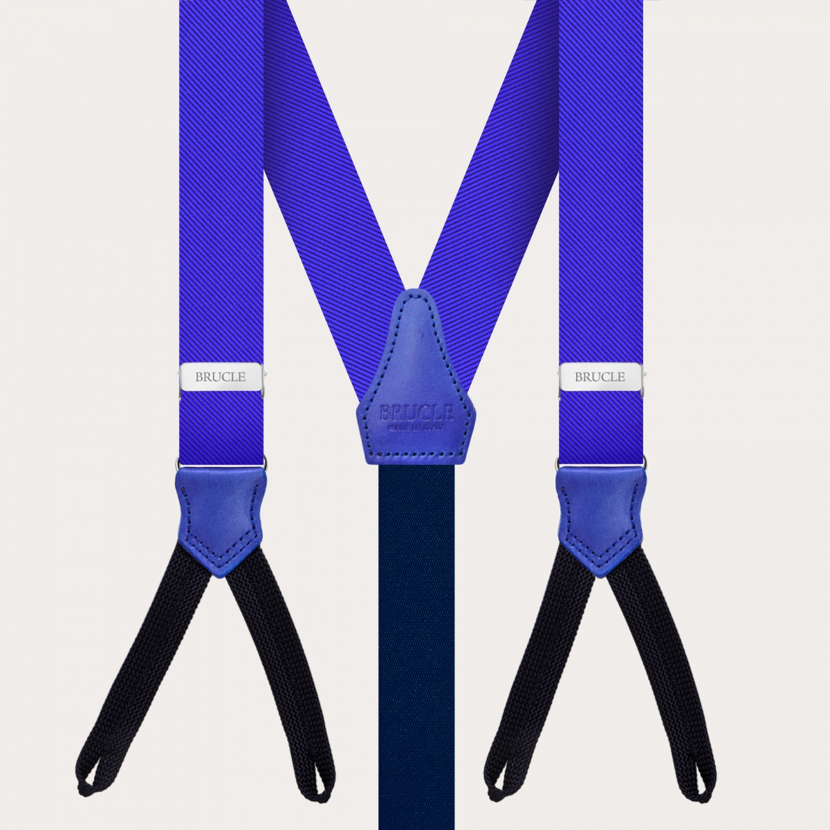 BRUCLE Tirantes estrechos de seda azul real con presillas para botones