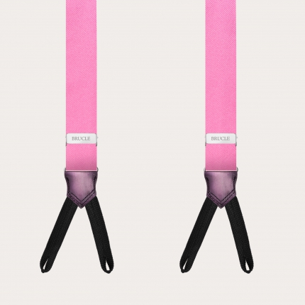 Bretelle strette rosa in seta per bottoni con pelle colorata e sfumata a mano