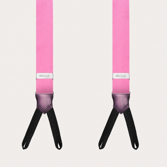 BRUCLE Narrow pink silk suspenders with loops for buttons