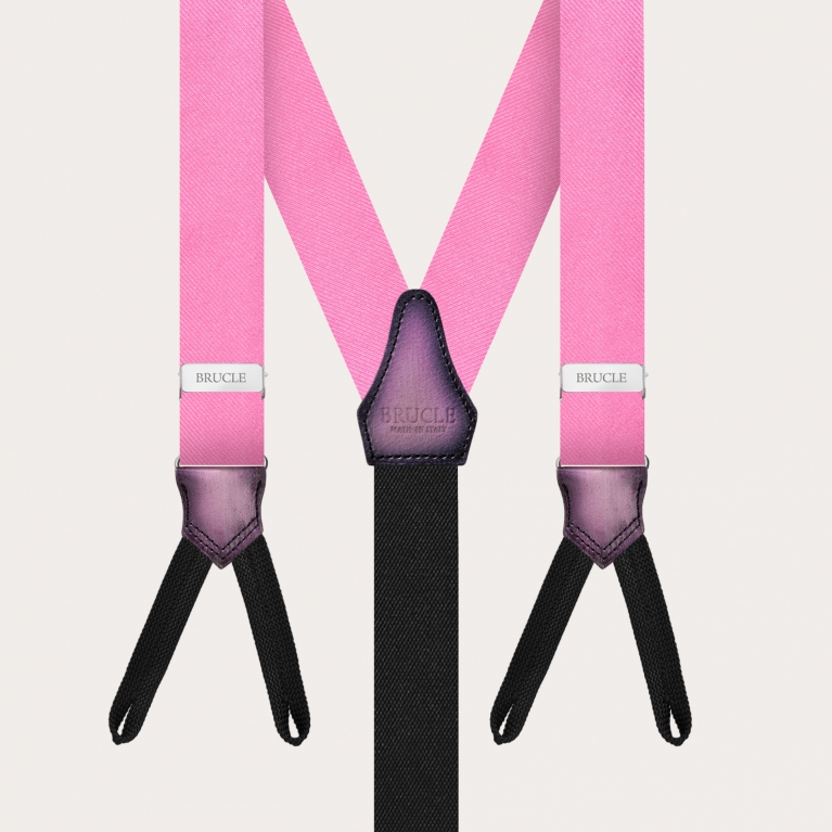 Bretelle strette rosa in seta per bottoni con pelle colorata e sfumata a mano