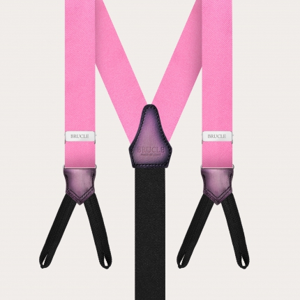 Narrow pink silk suspenders with loops for buttons