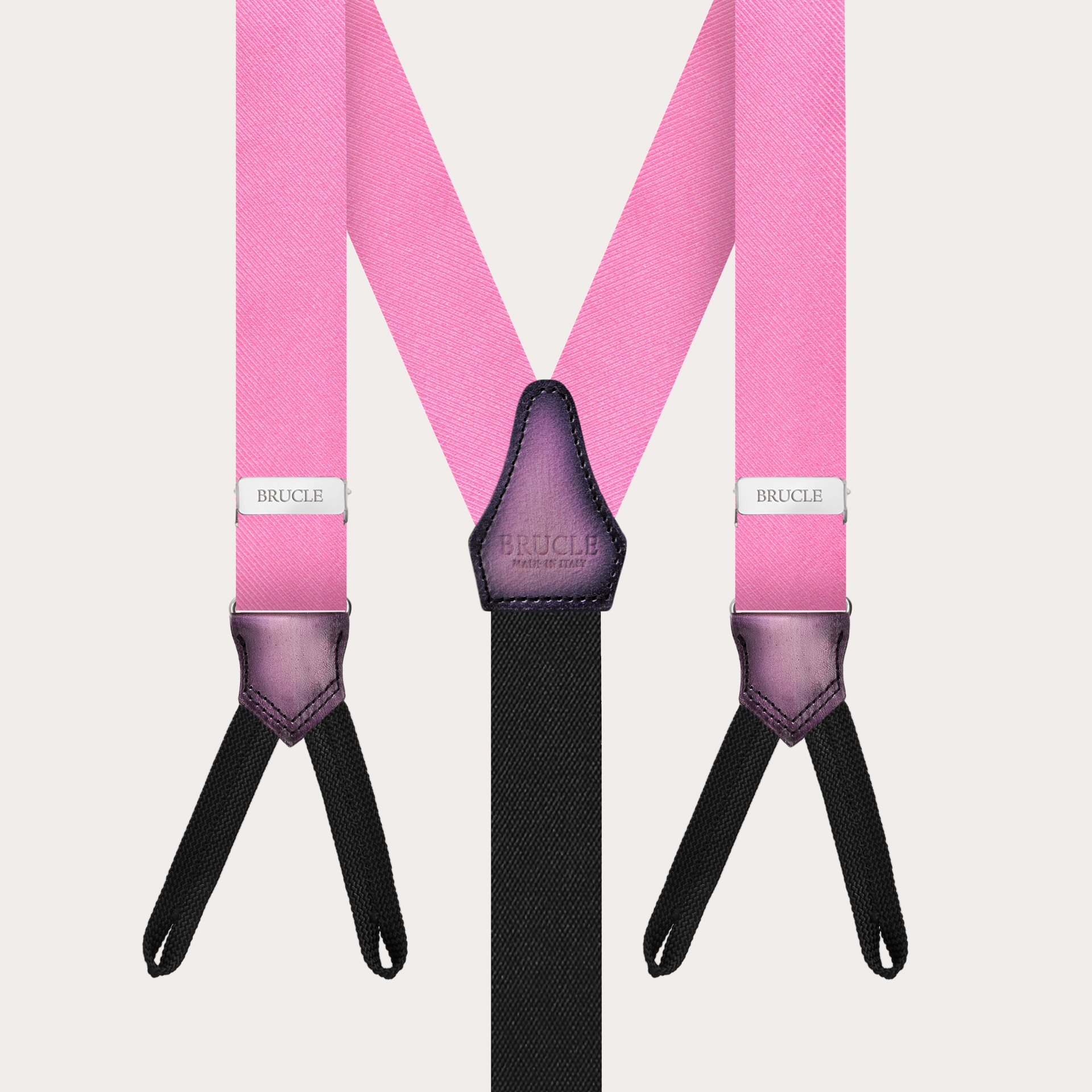 BRUCLE Narrow pink silk suspenders with loops for buttons
