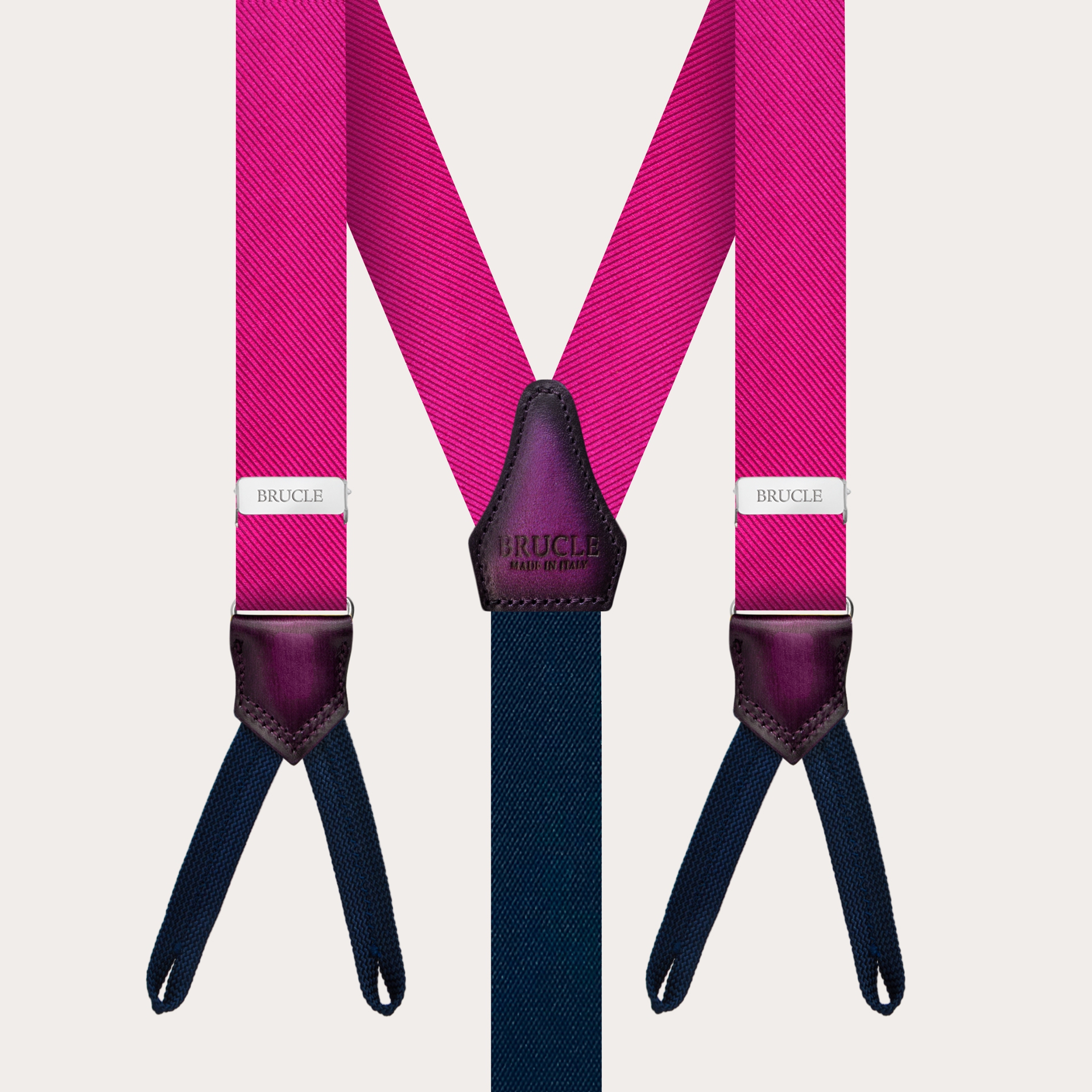 bretelles fines fuchsia en soie à tresses pour boutons