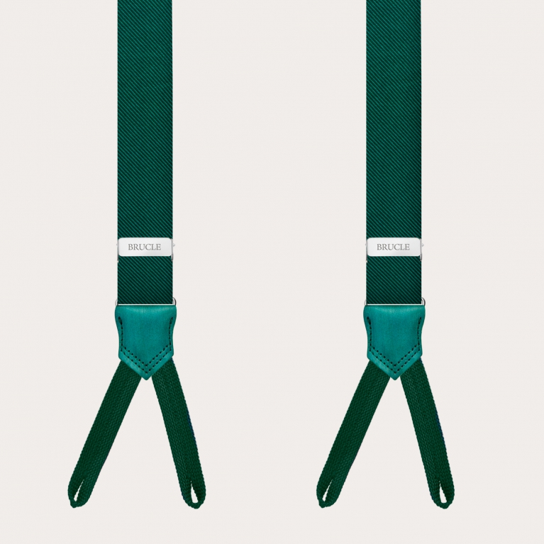Thin green suspenders with buttonholes, in jacquard silk