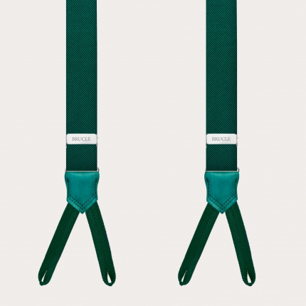 Bretelle verdi in seta per bottoni con pelle colorata a mano