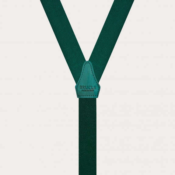 Thin green suspenders with buttonholes, in jacquard silk