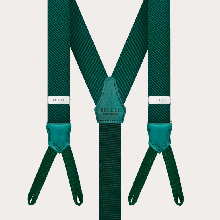 Thin green suspenders with buttonholes, in jacquard silk