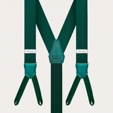 Thin green suspenders with buttonholes, in jacquard silk