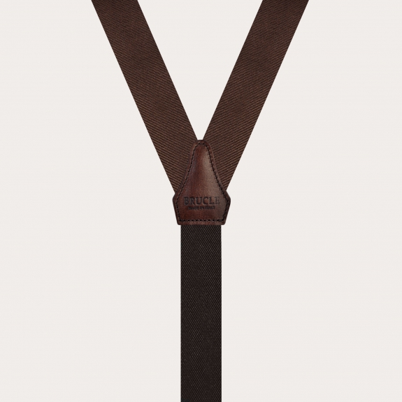 Brown suspenders with buttonholes, in jacquard silk