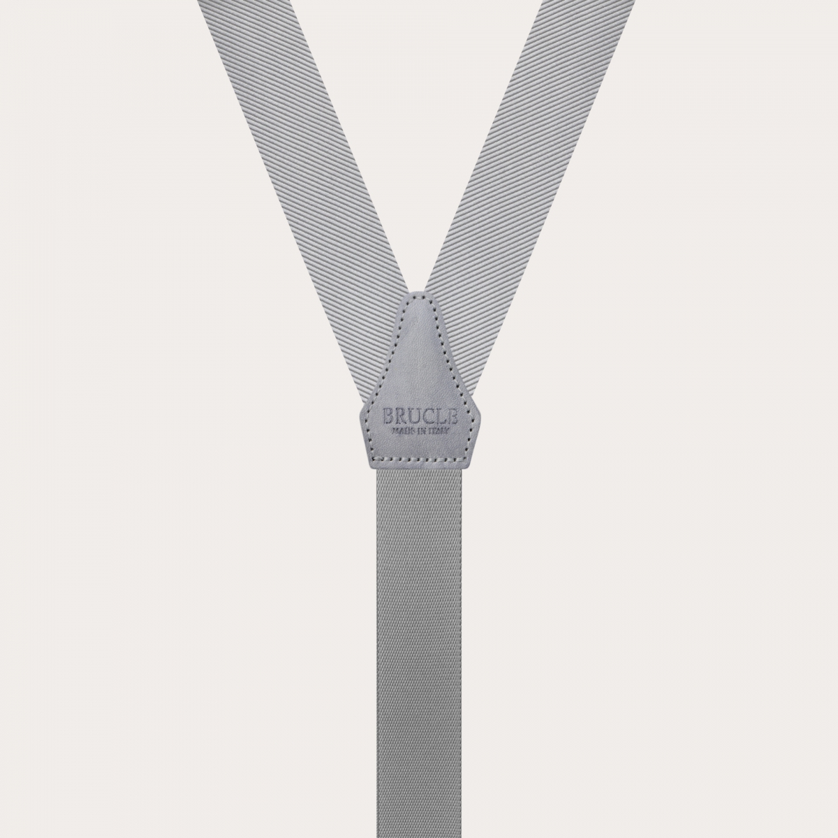 Narrow grey suspenders with buttonholes, in jacquard silk