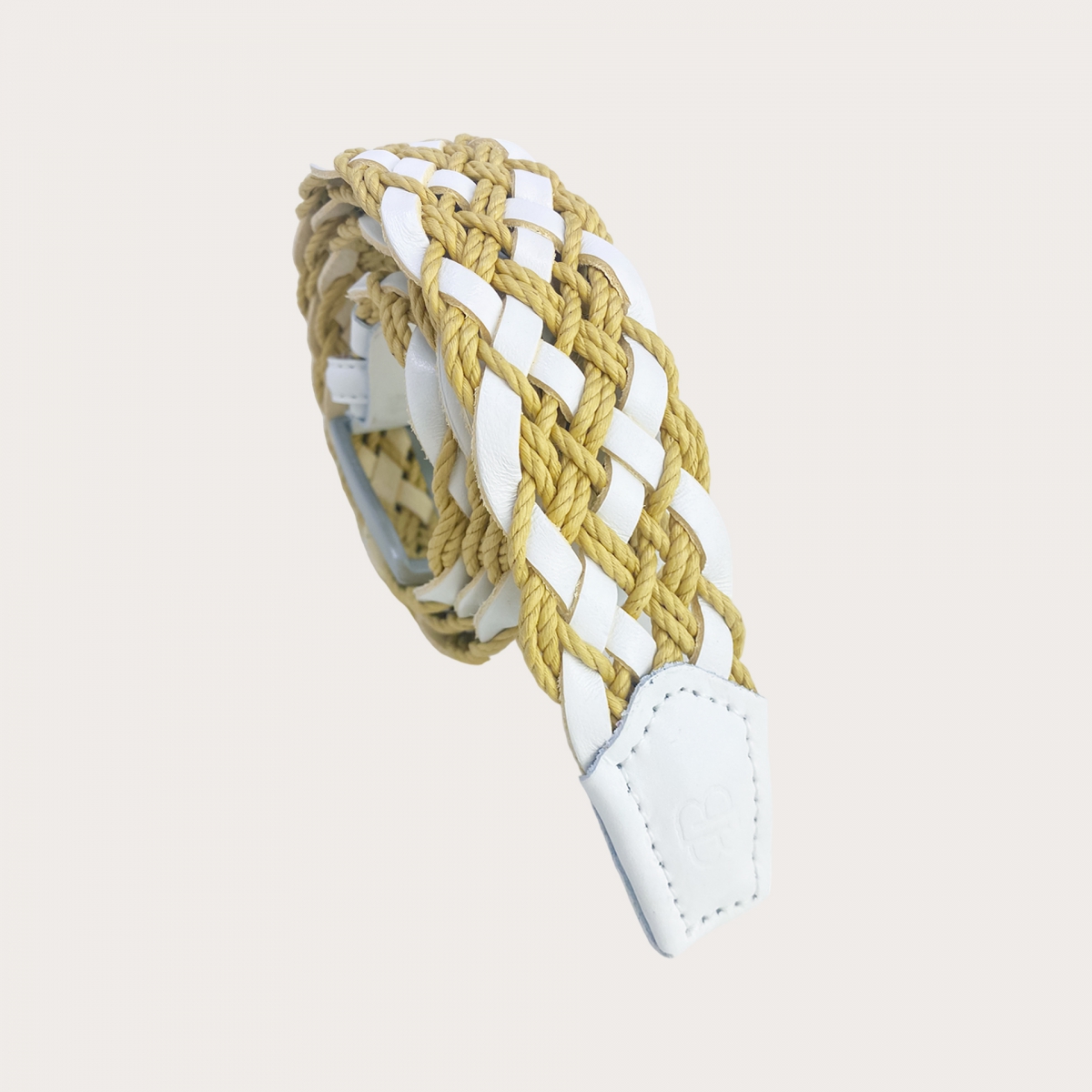 BRUCLE Braided leather and rope belt white and tan