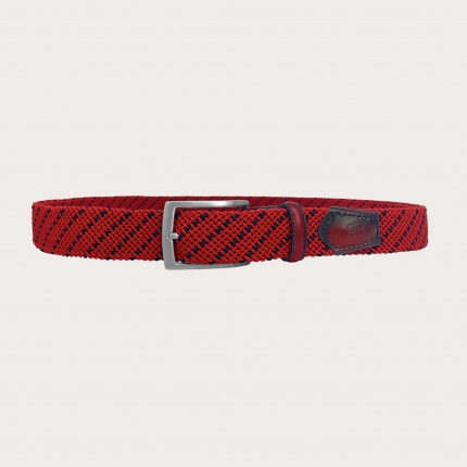 Cinturón trenzado elástico rojo y azul con rayas oblicuas, sin níquel