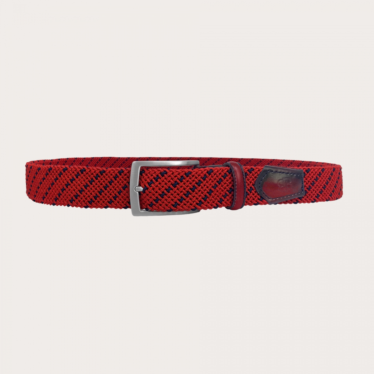 BRUCLE Cintura intrecciata elastica rossa e blu con pelle colorata e sfumata a mano
