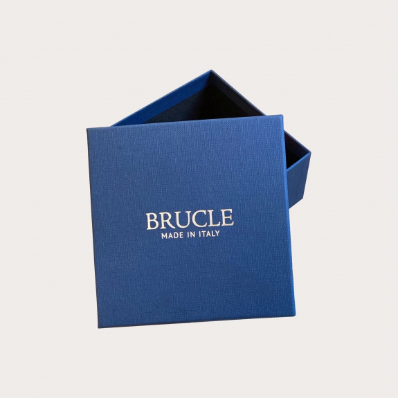 BRUCLE Navy blue braided elastic belt with genuine bovine leather parts in navy blue crocodile print