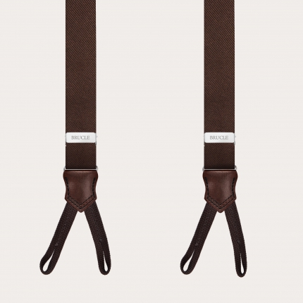 Brown suspenders with buttonholes, in jacquard silk
