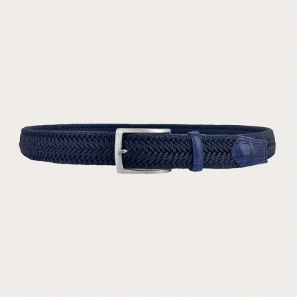 Cintura elastica intrecciata blu navy con pelle stampa coccodrillo