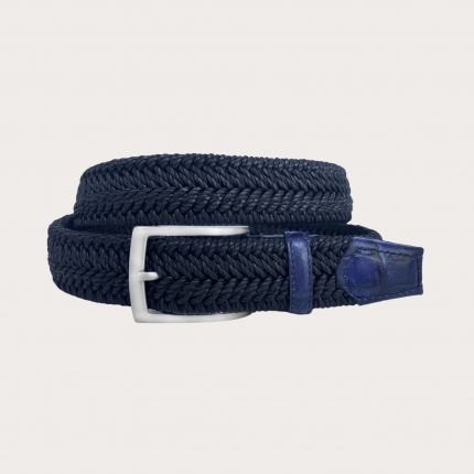 Cintura elastica intrecciata blu navy con pelle stampa coccodrillo