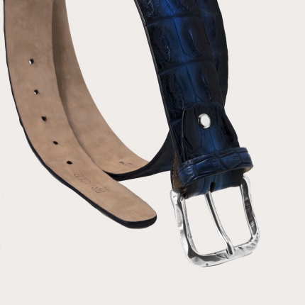 Hand-colored crocodile belt, blue