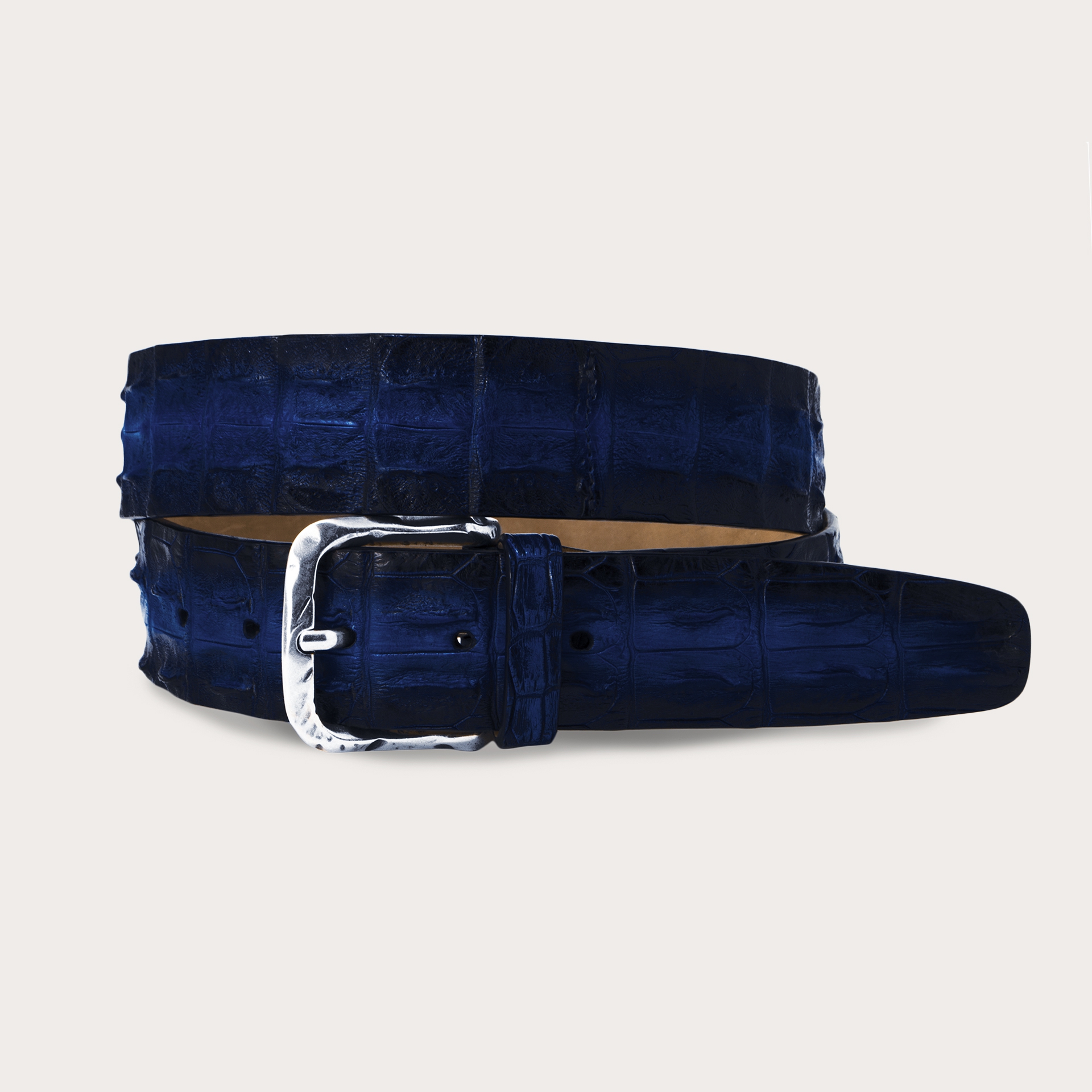 BRUCLE Cinturón de cocodrilo coloreado a mano, azul