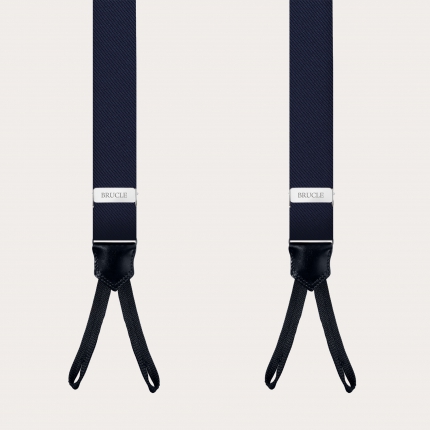 Classic narrow navy blue suspenders with button loops in jacquard silk