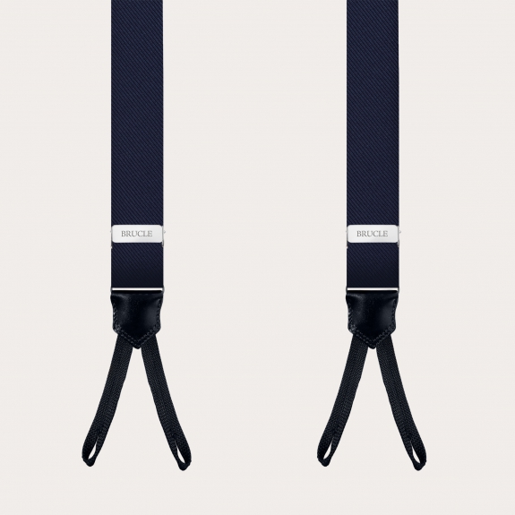 Classic narrow navy blue suspenders with button loops in jacquard silk