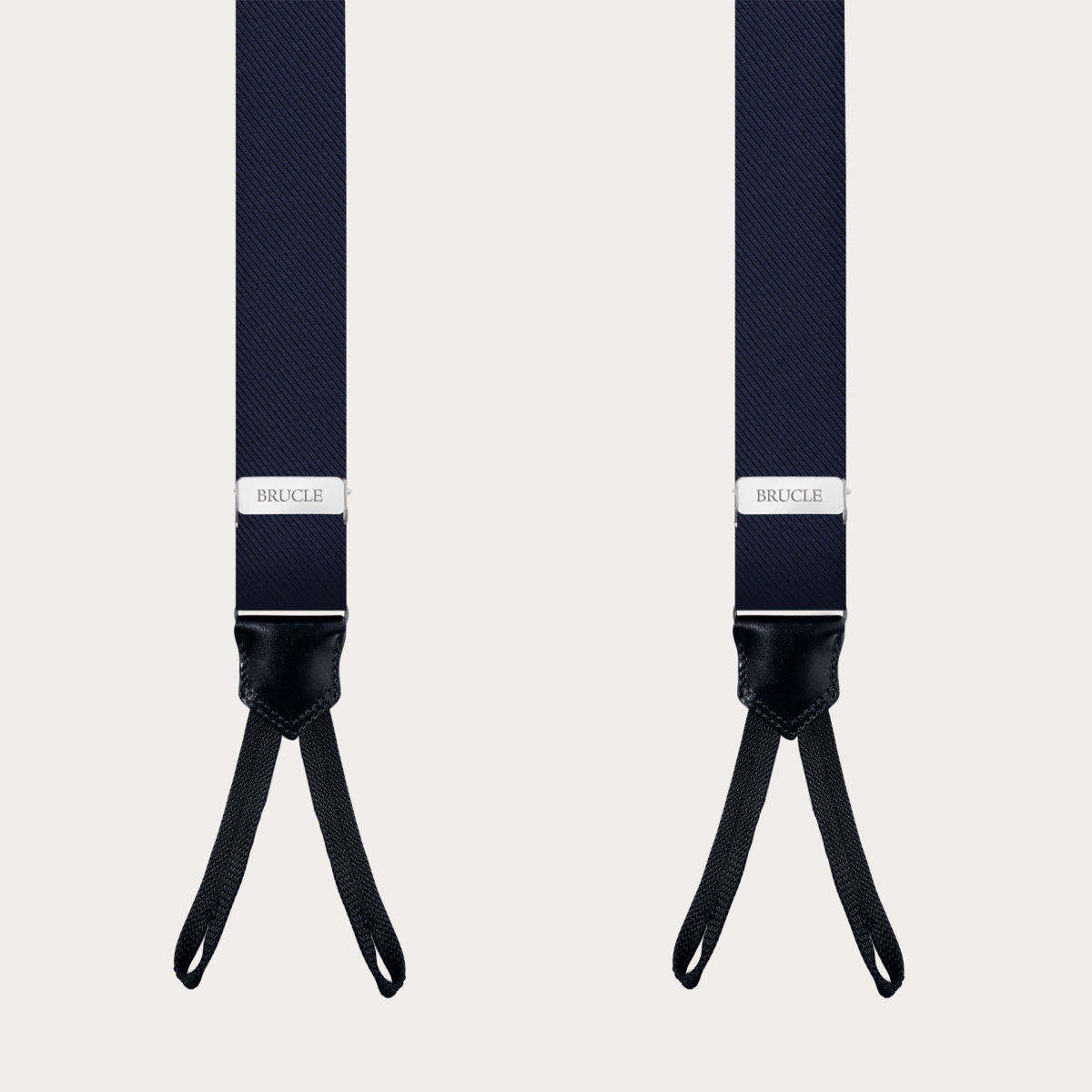 Classic narrow navy blue suspenders with button loops in jacquard silk