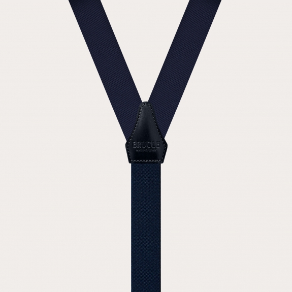 Klassische schmale Marineblaue Hosenträger mit Knopflöchern aus Jacquard-Seide