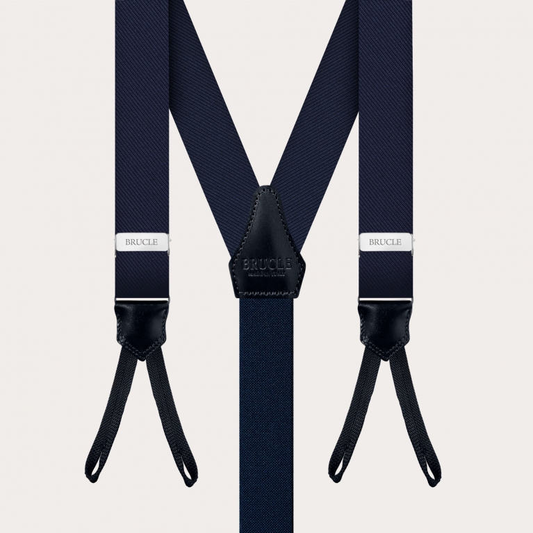 Klassische schmale Marineblaue Hosenträger mit Knopflöchern aus Jacquard-Seide