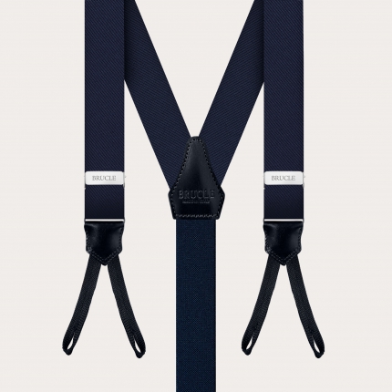 Bretelle strette blu navy in seta con asole per bottoni