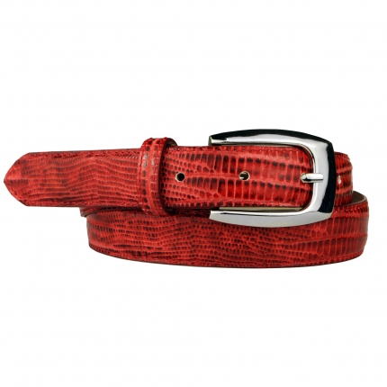 Red women's belt with tejus print