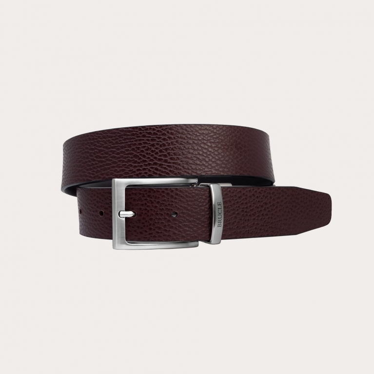 Reversible saffiano leather belt in black and dark brown nickel free