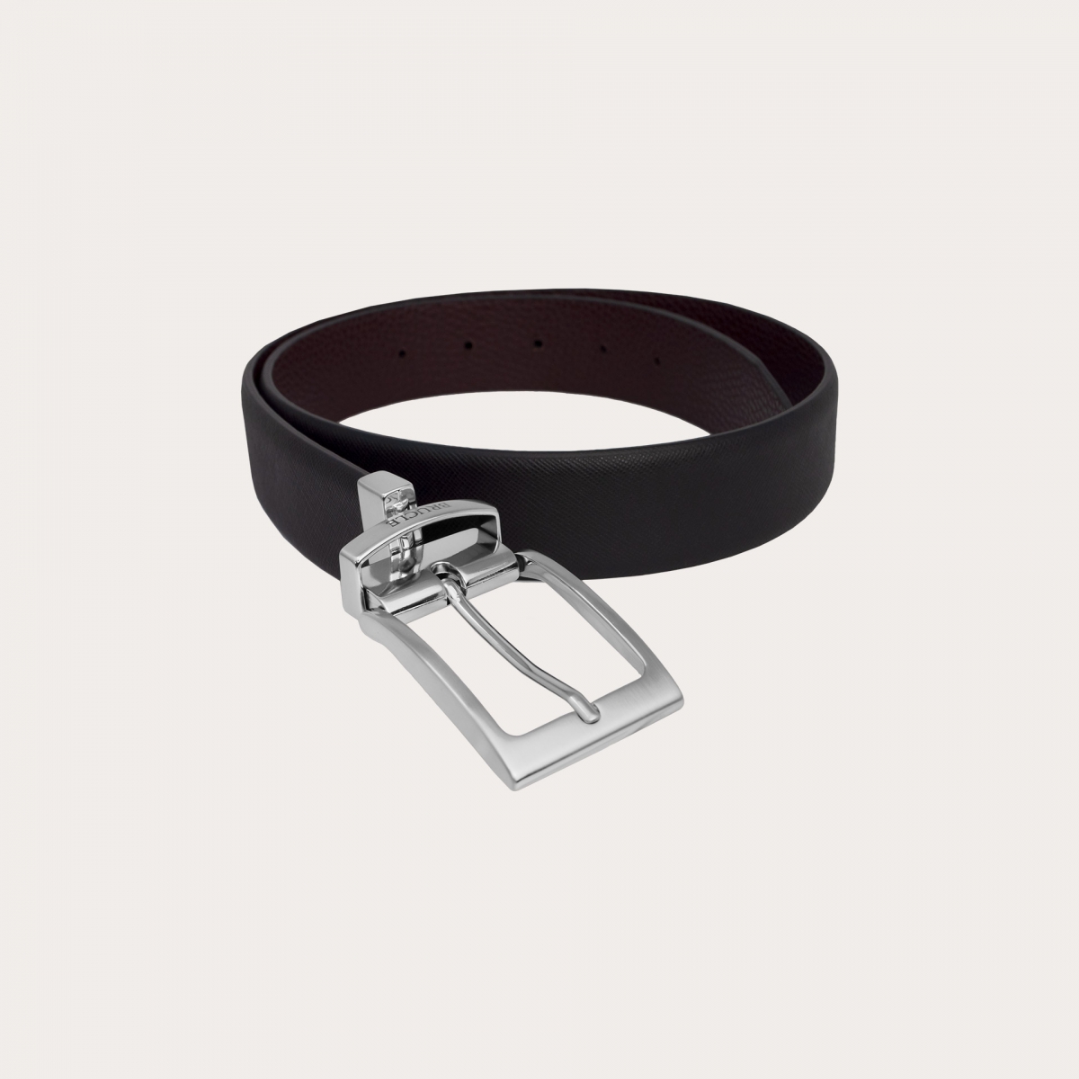 Cinturón reversible de cuero Saffiano negro y marrón oscuro niquel free