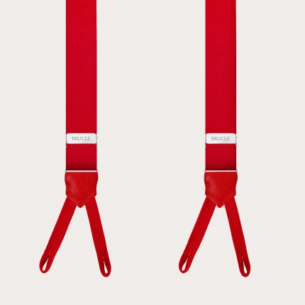 Bretelles homme fines en soie rouge à tresses pour boutons