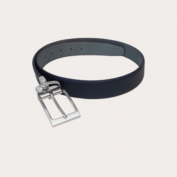 Reversible Gürtel aus Saffiano-Leder in Navyblau und Grau Nickel Free