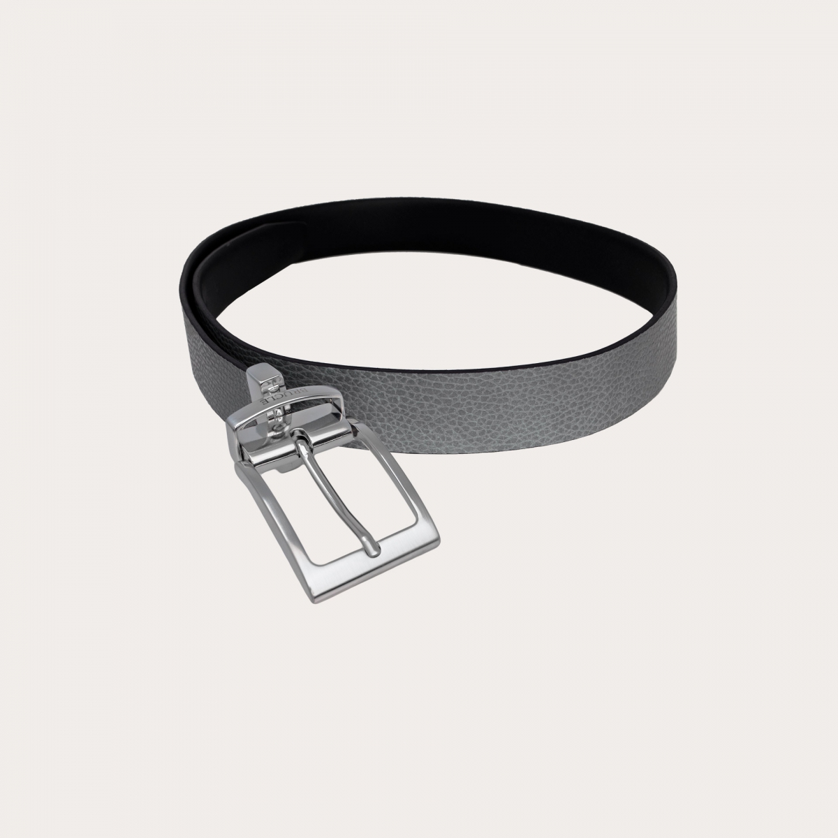 Reversible Saffiano Leather Belt in Navy Blue and Grey Nickel Free