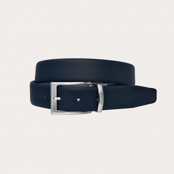 Cinturón reversible de cuero Saffiano azul marino y gris libre de níquel