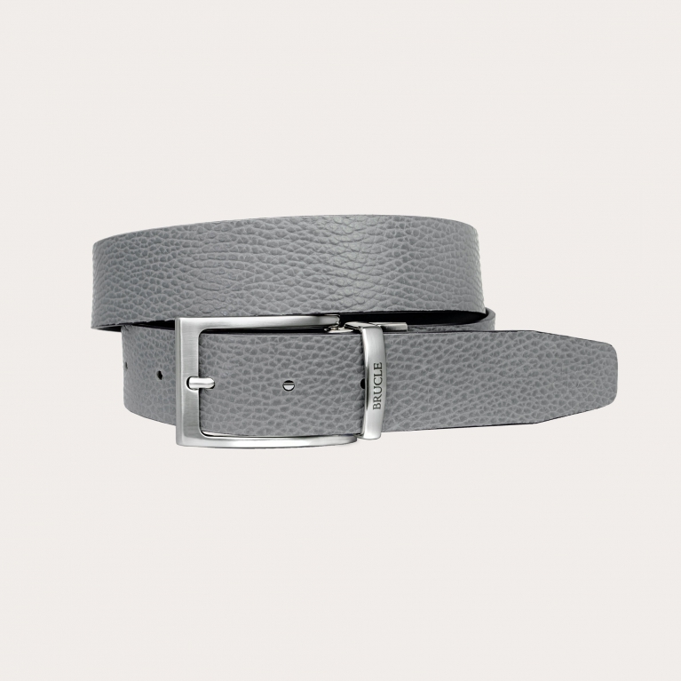 Reversible Saffiano Leather Belt in Navy Blue and Grey Nickel Free