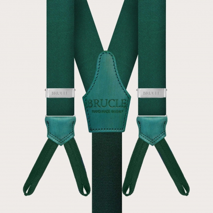 Exclusive green silk suspenders with loops for buttons