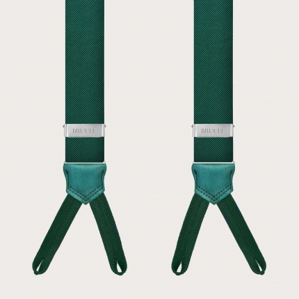 Exclusive green silk suspenders with loops for buttons