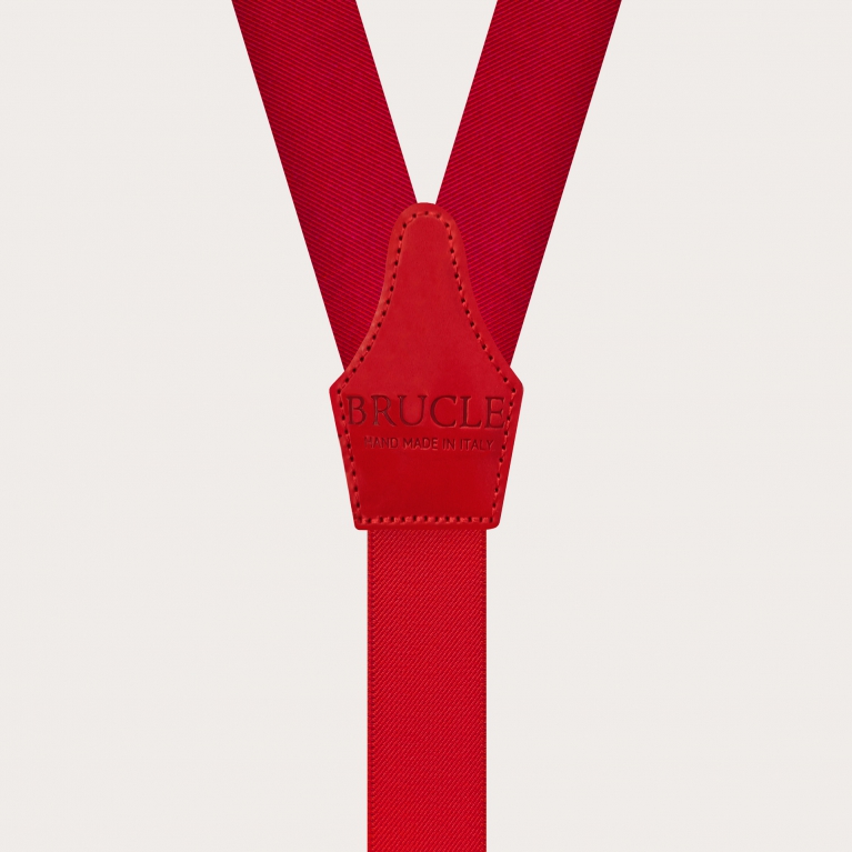 Vibrant red silk suspenders with button loops