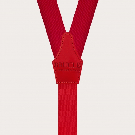 Brillantes tirantes rojos de seda con trabillas para botones