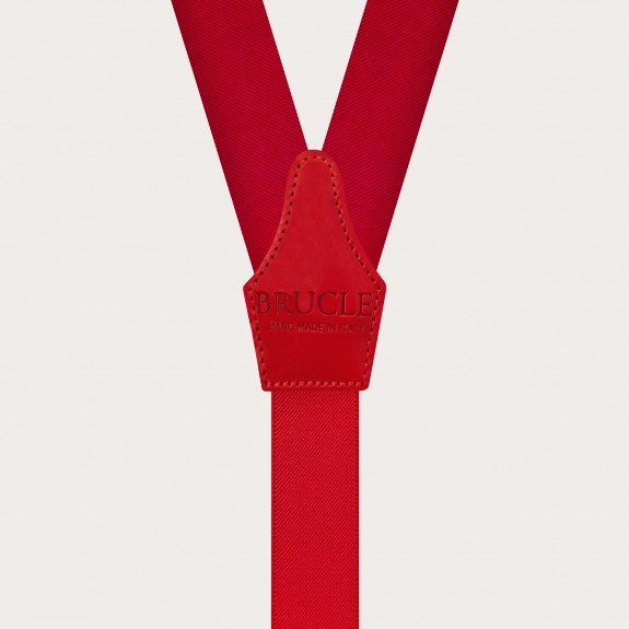 Bretelles rouges larges en soie à tresses pour boutons
